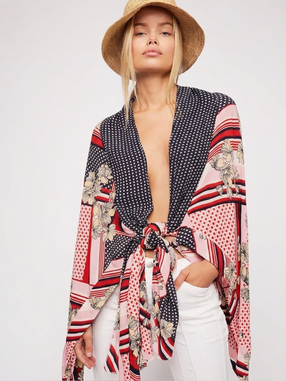 Free People Morning Glory Mixed Print Boho Kimono